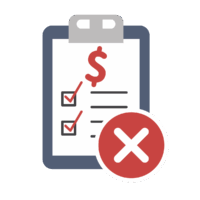 Policy5-icons-01 clipboard with dollar sign and check boxes with check marks and a white X in a red circle